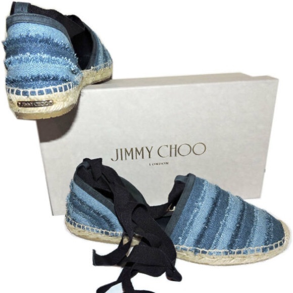 Jimmy Choo Dolphin Denim Flat Lace Up Espadrilles - Picture 2 of 4